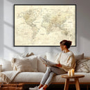 Colorful Watercolor World Map Canvas Wall Art – Framed