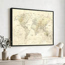 Colorful Watercolor World Map Canvas Wall Art – Framed