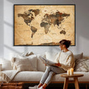 Navy Blue and Gold World Map Canvas Print – Framed Luxury by MyGreatCanvas | Canvas Wall Art Prints | Photo Prints & Wall Decor
