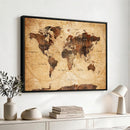 Modern Red and Gray World Map Canvas Print – Framed Wall Art