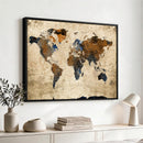 World Map Wall Art Canvas Print, Modern Decorative Framed