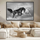 Wild Horses Wall Art Canvas Print – Framed Black and White