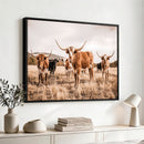 Texas Longhorn Cattle Wall Art Canvas Print, Sepia Western
