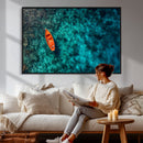 Turquoise Ocean Boat Wall Art Canvas Print by MyGreatCanvas | Canvas Wall Art Prints | Photo Prints & Wall Decor