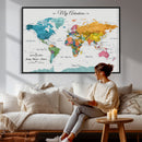 Custom Push Pin Watercolor World Map Canvas Wall Art Print –