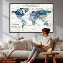 Watercolor World Map Canvas Wall Art Print – Abstract