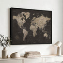 Custom World Map with Pins Canvas Wall Art Dark Charcoal