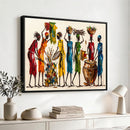 African Folk Art Canvas Wall Art, Colorful African Women Village Painting Print, Tribal Ethnic Home Decor, Vibrant African Art, Living Room