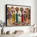 African Folk Art Canvas Wall Art, Colorful African Women Village Painting Print, Tribal Ethnic Home Decor, Vibrant African Art, Living Room