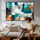 Blue Teal Abstract Canvas Wall Art, Modern Textured Painting Print, Navy Orange White Contemporary Art, Neutral Living Room Decor, Office Art by MyGreatCanvas | Canvas Wall Art Prints | Photo Prints & Wall Decor