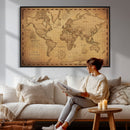 Personalized Push Pin World Map, Vintage Travel Map Canvas, Custom Names Anniversary Gift, Places Visited Pin Board, Couples Adventure Art