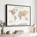 Personalized Push Pin World Map Canvas – Custom Framed