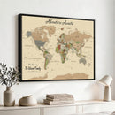 Personalized Detailed Push Pin World Map Canvas Print Custom