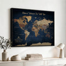 Framed Custom World Map Canvas Print - Deep Blue World Map