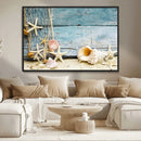 Seashells on Rustic Wooden Background, Seashells Wall Art