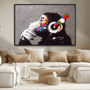 Dj Monkey Listening to Music Wall Art Print | Banksy Monkey by MyGreatCanvas | Canvas Wall Art Prints | Photo Prints & Wall Decor