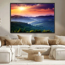Beautiful Sunset over Hills Forest Landscape Canvas Wall Art