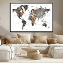 Modern Metallic World Map Canvas Wall Art – Framed
