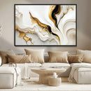 Gold Waves on Pure White Canvas – Gold Abstract Art for