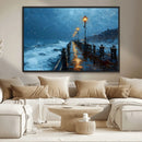Stormy Night at Beach Pier Oil Painting Large Wall Art