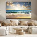 Golden Sunset Beach Triptych Canvas Wall Art for Living Room