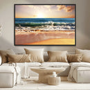 Sunset Beach Wall Art - 3-Panel Framed Canvas Print, Ready