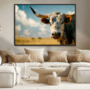 Longhorn in the Prairie - Stunning Ranch-Style Triptych Wall