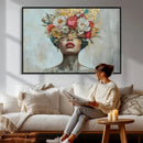 Golden Petal Wall Art Canvas Print - Silhouette Woman Wall