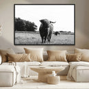 Black and White Highland Cow Wall Art Canvas Print | Rustic