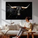 Black Bull Wall Art – Majestic Longhorn Canvas Print with