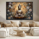 Golden Buddha Wall Art Canvas Print | Zen Meditation Floral
