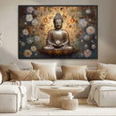 Golden Buddha Wall Art Canvas Print | Zen Meditation Floral