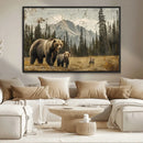Rustic Grizzly 399 Bear Family Wall Art Canvas Print