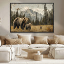 Rustic Grizzly 399 Bear Family Wall Art Canvas Print