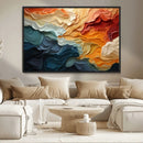 Blue Orange Abstract Wave Wall Art Canvas Print, Framed Blue
