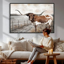 Vintage Texas Cow Wall Art Canvas Print, Rustic Longhorn