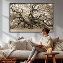 Sepia Framed Angel Oak Tree Wall Art - 3-Panel Canvas
