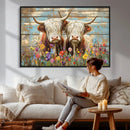 Cute Highland Cow Canvas Wall Art - Rustic Farmhouse Decor