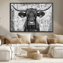 Abstract Longhorn Bull Wall Art Canvas Print - Rustic Texas