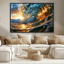 Ocean Wave at Sunset Canvas Wall Art – Vibrant Coastal Beach