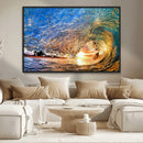 Ocean Wave at Sunset Canvas Wall Art – Vibrant Coastal Beach