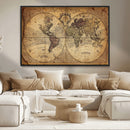 Vintage World Map Wall Art Canvas – Antique Style Push Pin