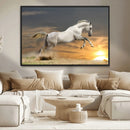 Large Wall Art Canvas Print – White Jumping Horse Sunset