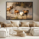 Large Wall Art 5 Horses Running on Sand Canvas Print