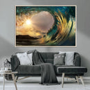 Golden Wave Sunset Canvas Print – Large Coastal Wall Art for