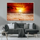 Red Sunset Ocean Beach Canvas Wall Art Beach Canvas, Coastal