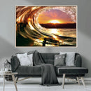 Golden Wave Sunset Triptych Canvas Art, Giclee Canvas Print