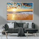 Golden Sunset Beach Print Canvas Wall Art, Giclee Canvas