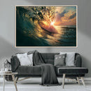 Ocean Wave Sunset Canvas Wall Art – Triptych Seascape Print