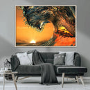 Surf Wave Sunset Canvas Wall Art Print, 3-Panel Ocean